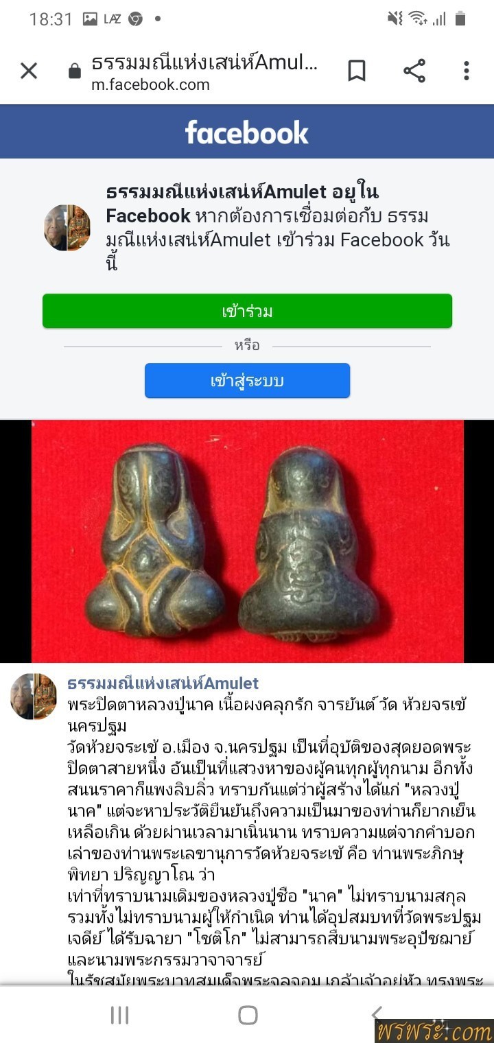 พระปิดตาหลวงปู่นาค เนื้อผงคลุกรัก จารยันต์ วัด ห้วยจรเข้ นครปฐม