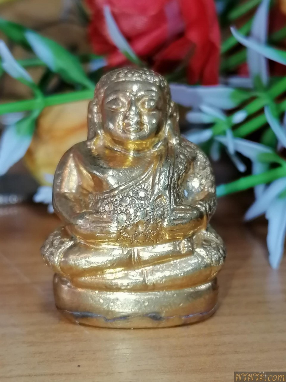 กริ่ง พระสังกัจจายน์ จีวรลายดอกทานตะวัน ใต้ฐาน จ..ป.ร.เนื้อสัมริดสีทอง กริ่งดัง