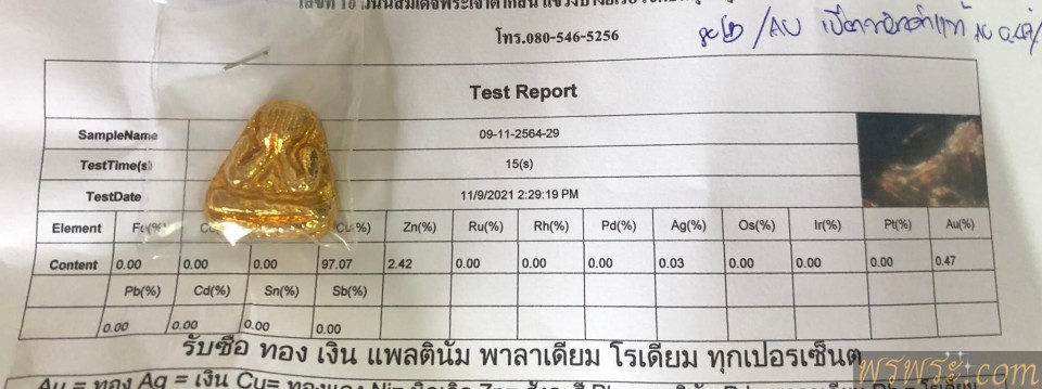 พระปิดตา หลังแบบ เนื้อสำริดเปียกทองคำ0.47%+-พร้อมใบตรวจโลหะ